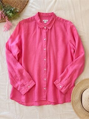 🌸J. Jill Love Linen Essential Shirt L Coral Pink 100% Linen Button Front Blouse